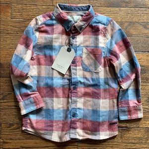 Zara Boys flannel plaid button up, NWT